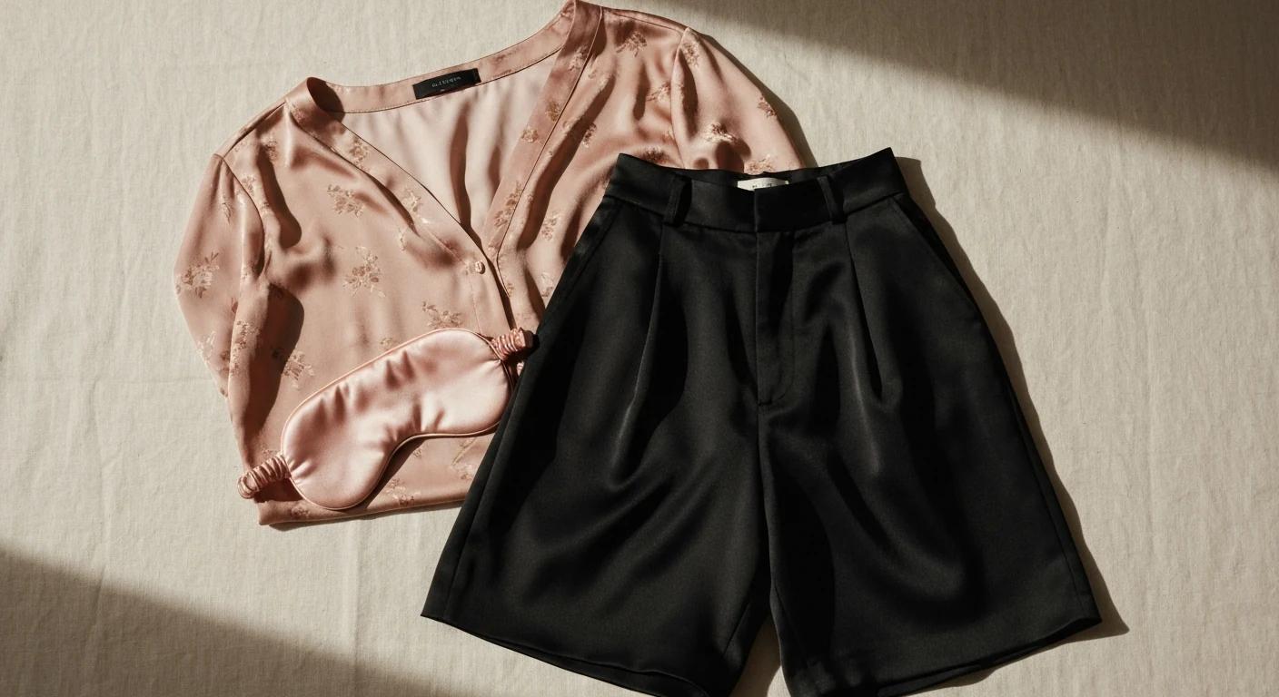 Flat-lay Obsessya — hedvábná košilka a krajkové kalhotky na lnu