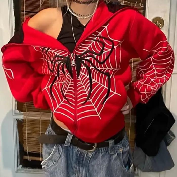 Y2k strass squelette veste à capuche femmes gothique noir fermeture éclair surdimensionné sweats fem