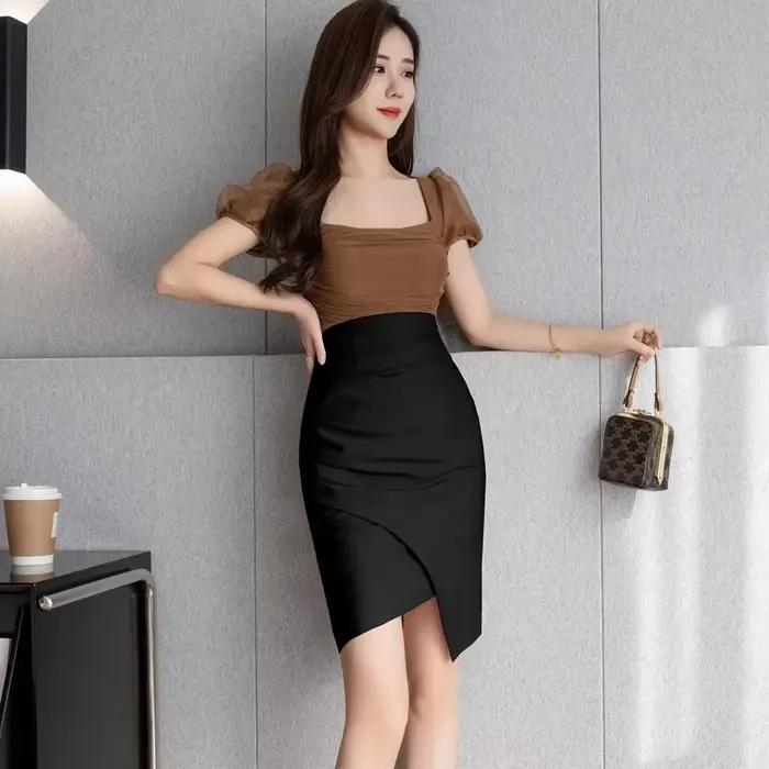 Jupes de bureau élégantes pour femmes, été 2026, mode coréenne, vêtements, taille haute élastique, f