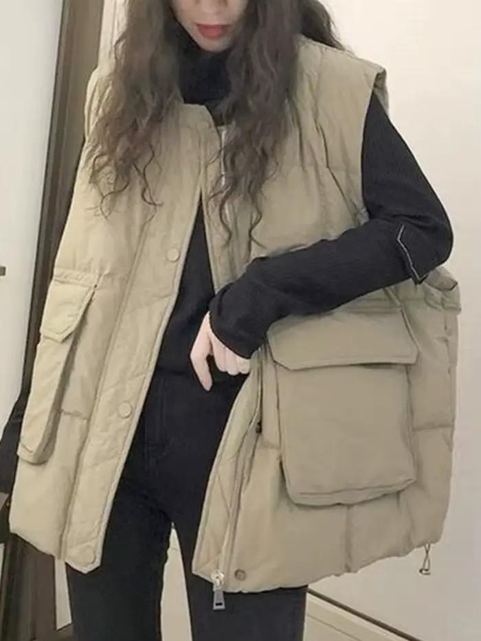 Respzed-Manteau matelassé en coton pour femme, gilet à fermeture éclair, simple boutonnage, mode cor