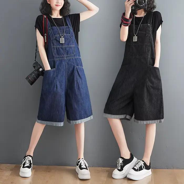 Printemps été Jean combinaisons courtes femmes décontracté Streetwear ample jambe large Shorts Denim