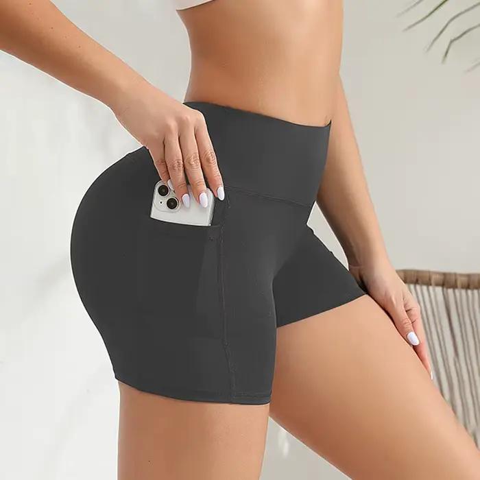 Short de yoga en spandex avec poches pour femme, taille haute, short d'entraînement