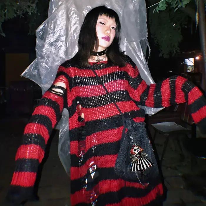Karrram Punk gothique pull Emo hauts e-girls centre commercial Goth pulls Y2k Harajuku Grunge vêteme