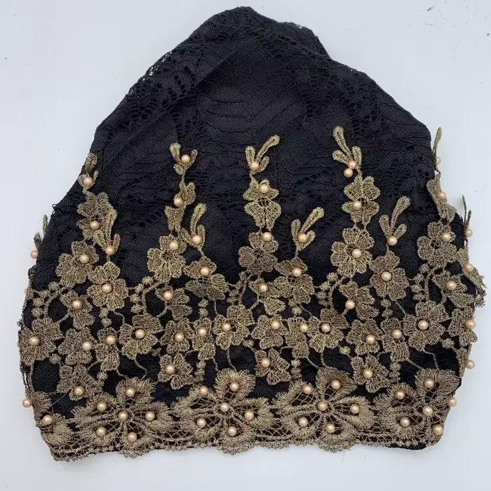 Turban à perles pour femmes, broderie, mode, couvre-chef musulman, Bonnets, chapeau de chimiothérapi