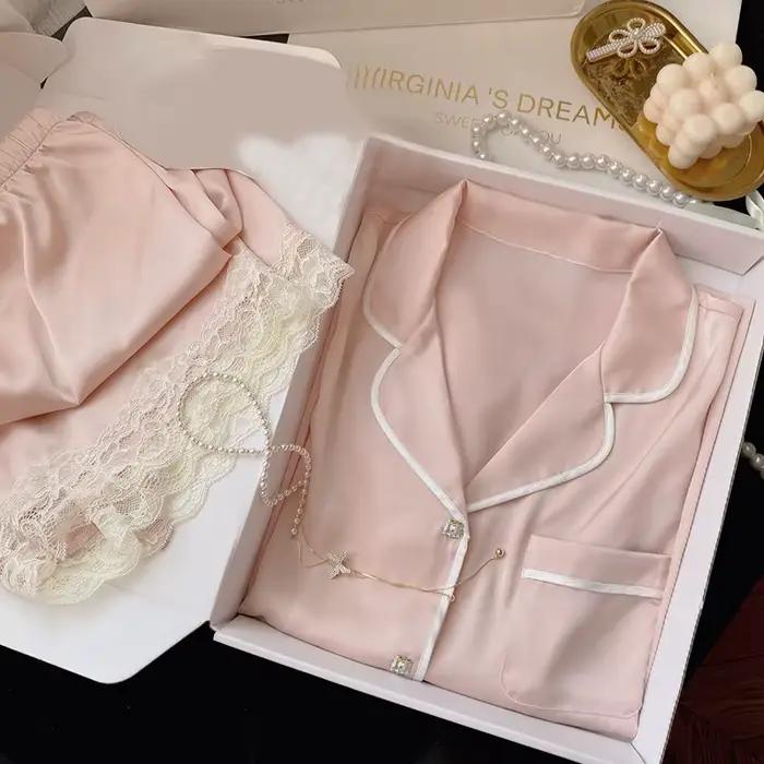 Pyjama d'été en soie glacée pour femmes, Simple, Ins, haute valeur, doux, manches courtes, vêtements