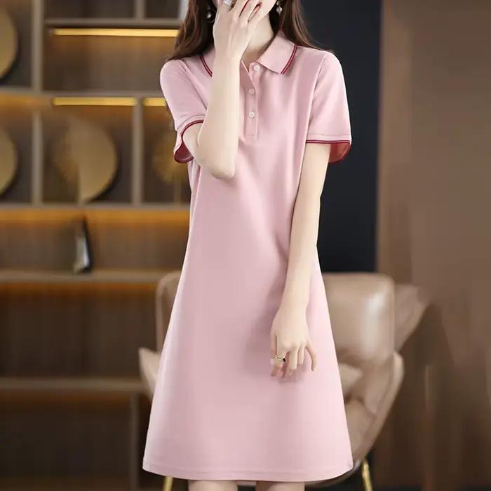 Robe longue à col polo pour femme, 100% coton doux, pull grande taille, pull à manches courtes, robe