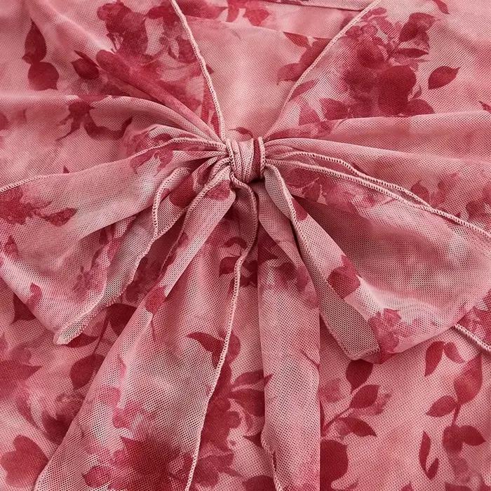 T-shirt d'été en maille pour femmes, imprimé Floral Y2k, doux, col en v, robe de plage, haut à manch