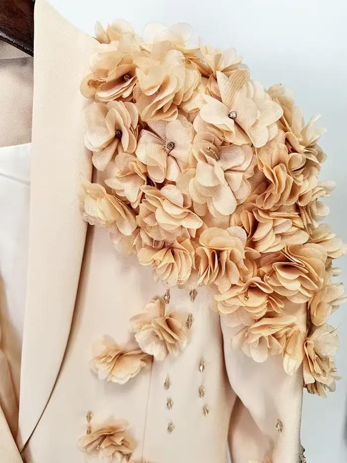 Haute qualité nouvelle mode 2025 Designer Maxi robes femmes à manches longues superbes fleurs Appliq