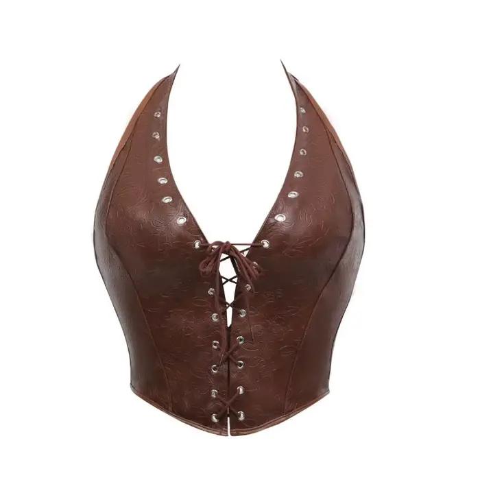 Conception à fermeture au col avec motif imprimé exquis, corset ajusté pour femme