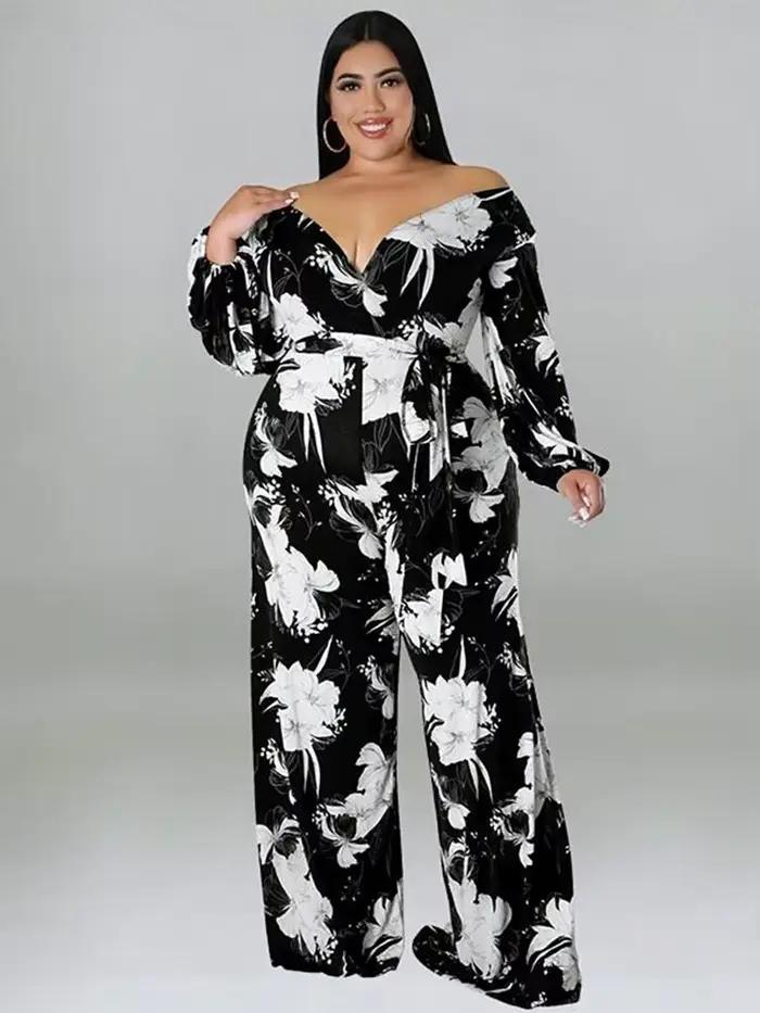 Combinaison une pièce pour femmes, combinaison à manches longues, imprimé, ample, grande taille, ven
