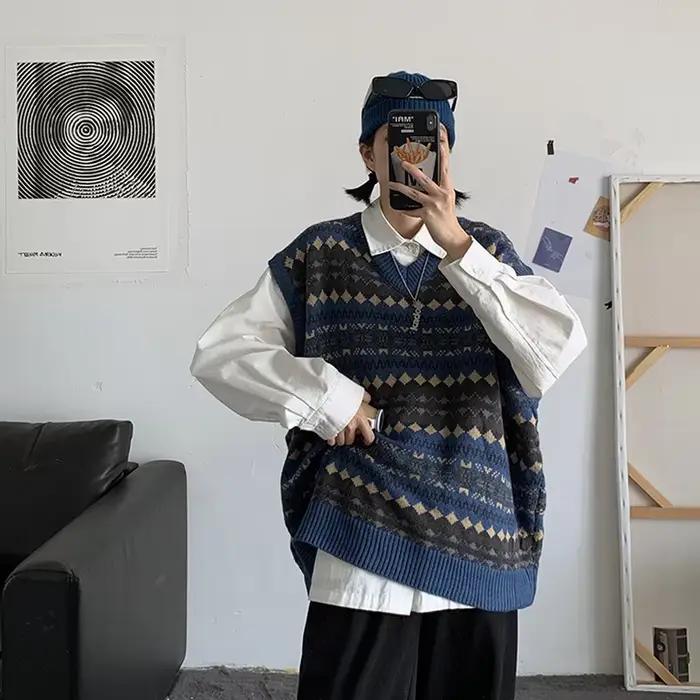 Pull vintage Argyle rétro à col en V pour femmes, pulls souples, vêtements d'extérieur assortis avec