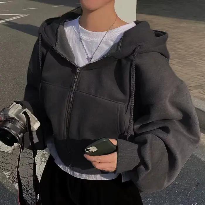 Chemise à capuche coréenne pour femmes, mode doublure polaire, sweat à capuche ample, fermeture écla