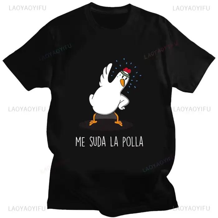 ME SUDA LA POLLA mignon poulet dessin animé imprimé t-shirt hommes femmes décontracté coton unisexe