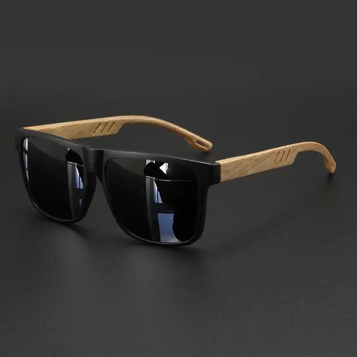 Nouvelles lunettes de soleil carrées à la mode, charnière à ressort en grain de bois, UV400 unisexe