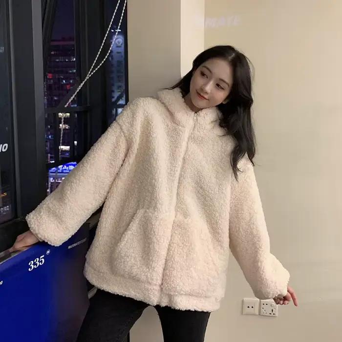 Sweat à capuche zippé en fausse fourrure pour femme, sweats à capuche doux avec oreilles d'ours en p