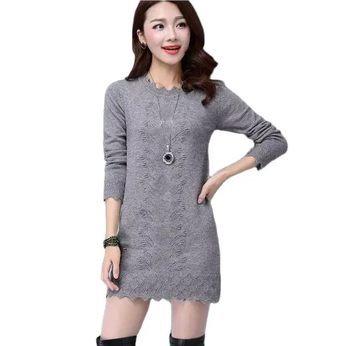 Pull long en tricot à manches longues pour femmes, pulls pour femmes, pull d'hiver, vêtements d'auto