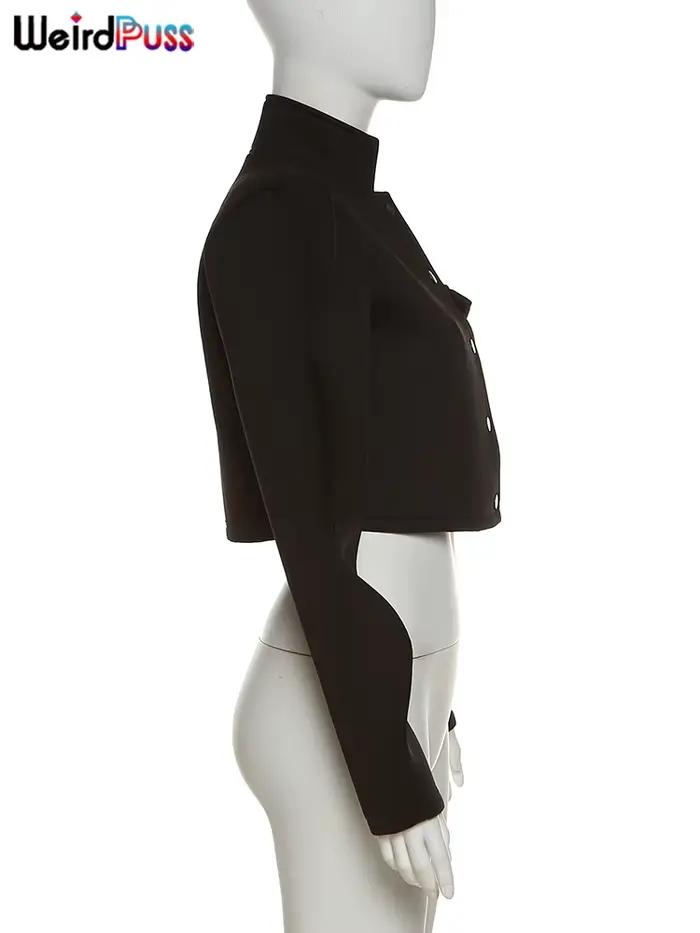 Weird Puss-Veste à Manches Spéciales pour Femme, Manteau Court Décontracté, à Simple Boutonnage, Cou