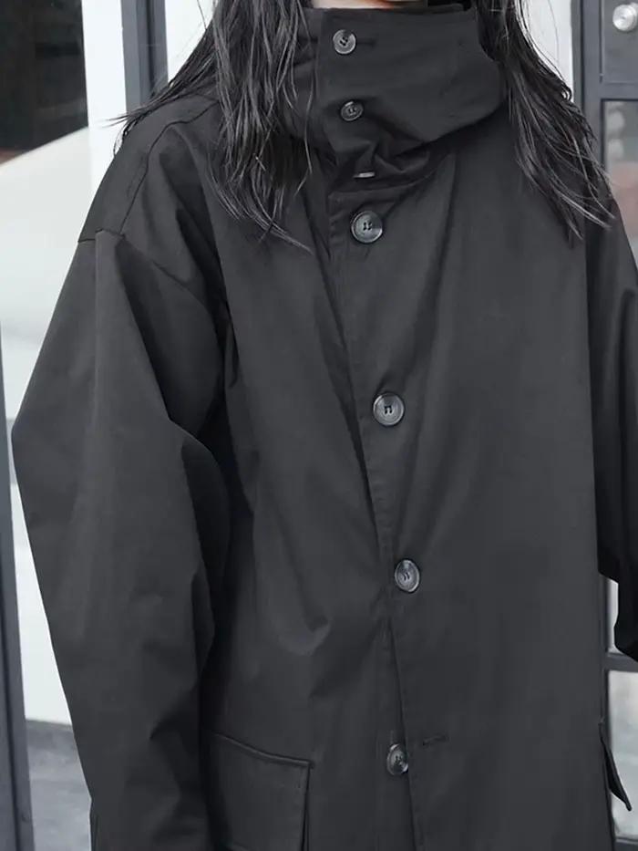 Lautaro-Manteau Long Respirant Noir avec Capuche pour Femme, Vêtements de Créateur de Luxe, Dark Aca