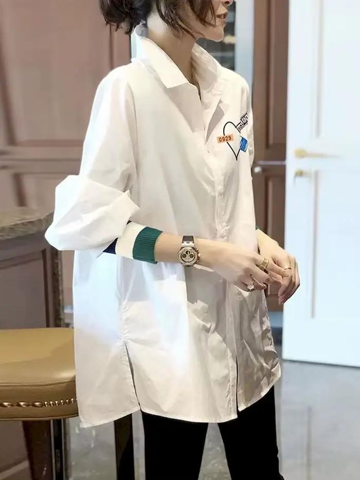 Chemises blanches à manches longues pour femmes, chemisier Y2K, haut design, printemps, été, décontr