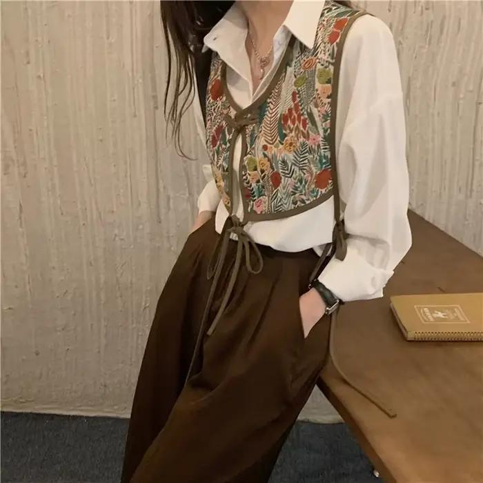 Gilets courts femmes Vintage Chic Style coréen minorité Streetwear décontracté sans manches vêtement