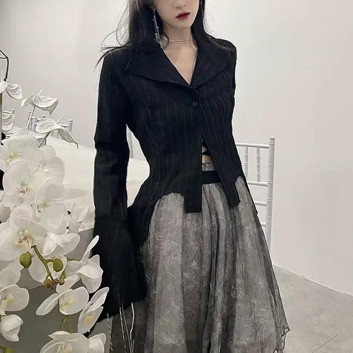 Karrcat – chemises gothiques noires, irrégulières, Style Yamamoto, Blouse à manches évasées, vêtemen
