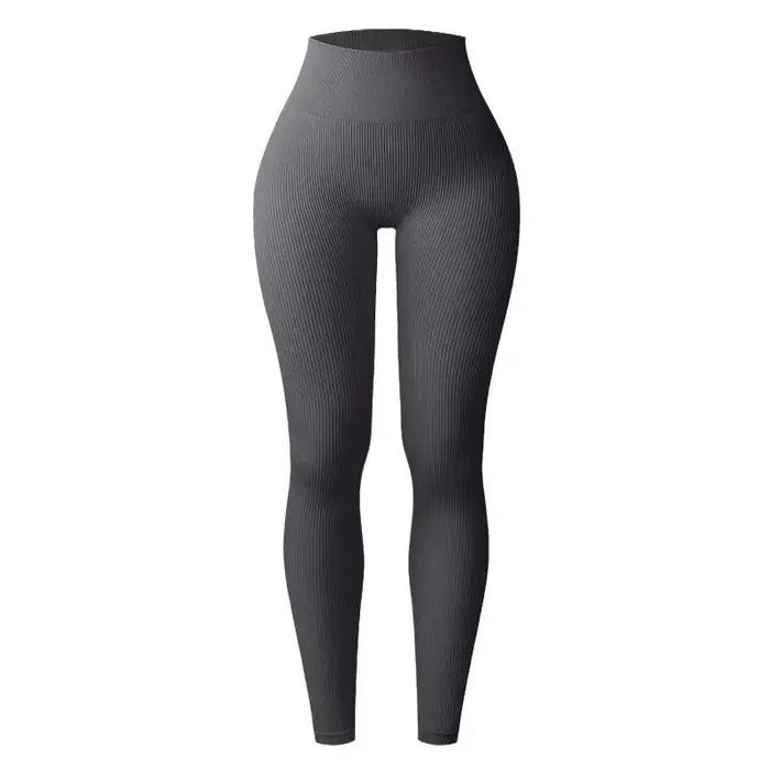 Leggings de yoga en tricot sans couture pour femmes, collants à fil solide, entraînement de gym, cou