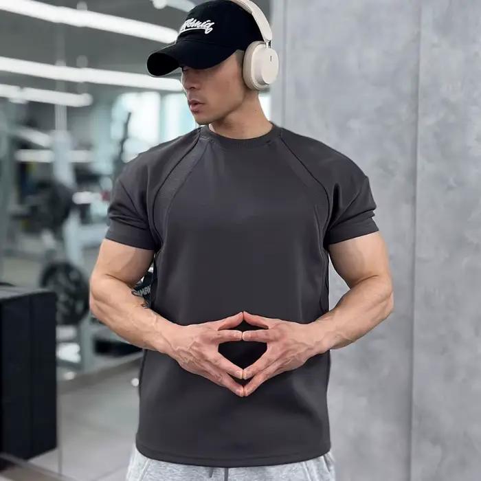 Haute qualité automne hommes à manches longues T-shirt mode sport col rond fitness course maille res