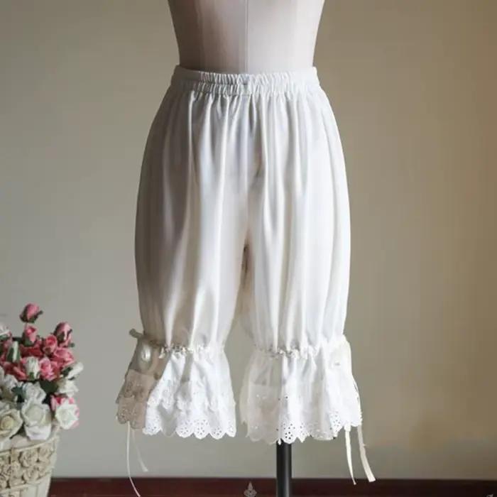 Pantalon bouffant Vintage en dentelle pour femmes, à volants, avec nœud lanterne, couleur unie, sous