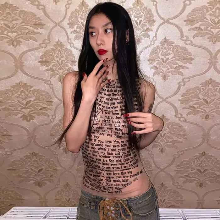 Haut à col rond en maille fibrprécieuse pour femme, haut décontracté mince, vêtements hipster, artic