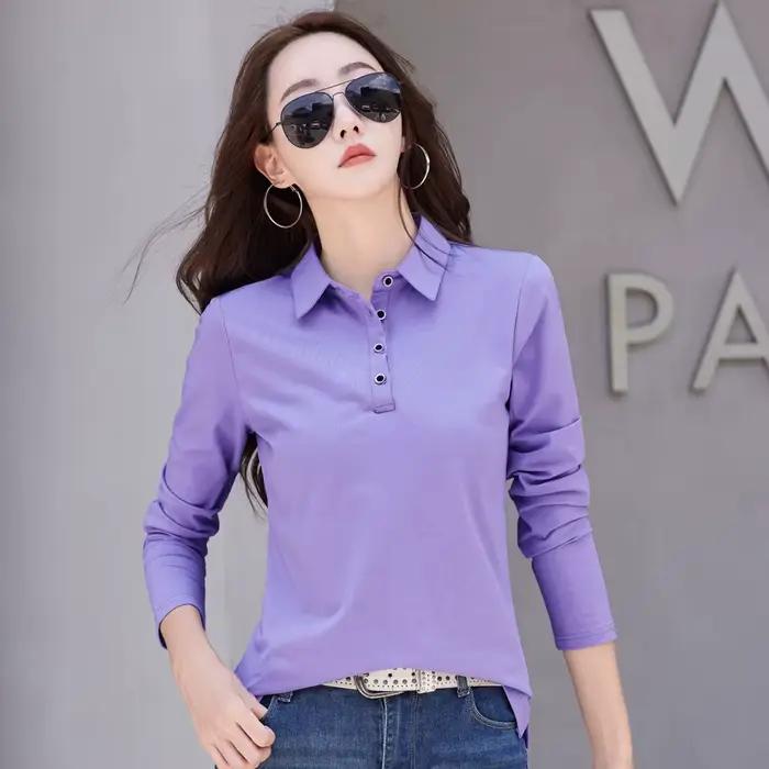 Automne nouveau en basique t-shirt à manches longues coton grande taille coton Polo t-shirt femmes b