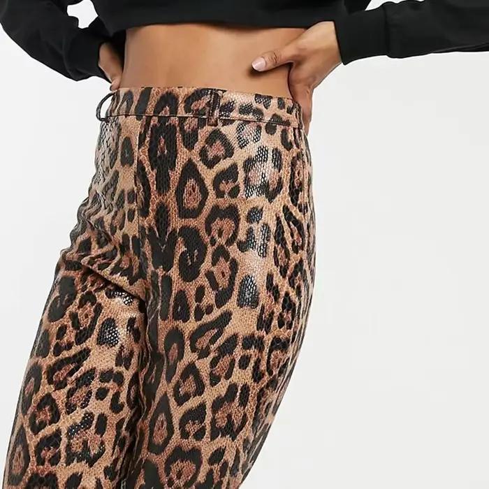 Leggings en similicuir PU imprimé léopard pour femmes, collants extensibles vintage, taille haute, s
