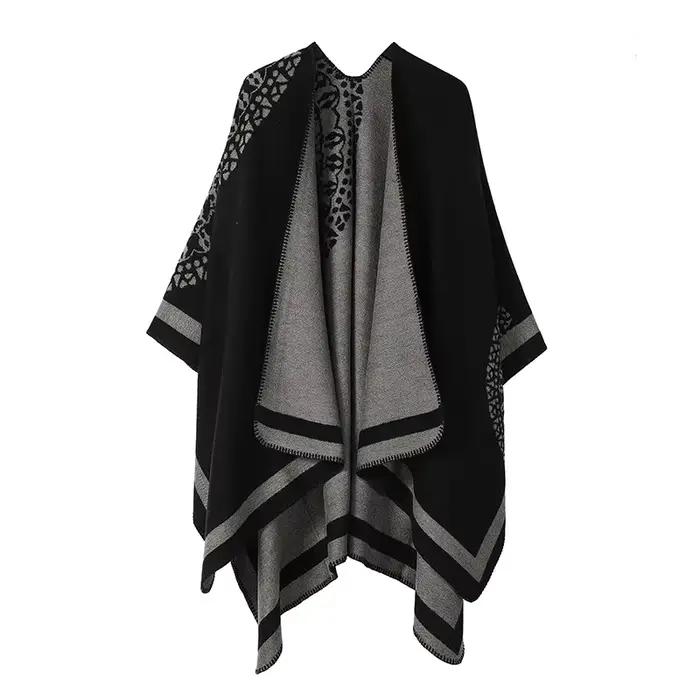 Châle double face pour femme, ponchos d'automne, mode rétro européenne et américaine, fourche fendue