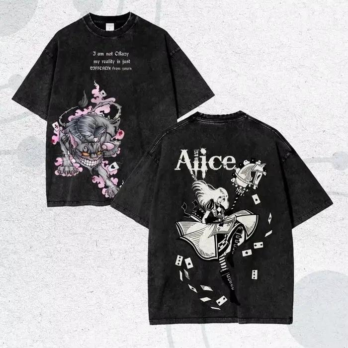T-shirt Alice Madness Returns délavé pour couples, vêtements unisexes grande taille, vêtements de ca