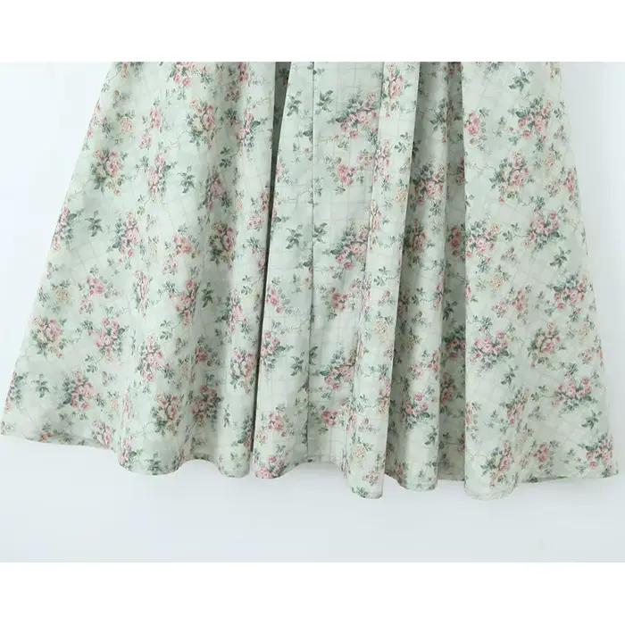 YENKYE vert imprimé fleuri Sexy bretelles Spaghetti Robe femmes taille basse a-ligne Midi vacances r