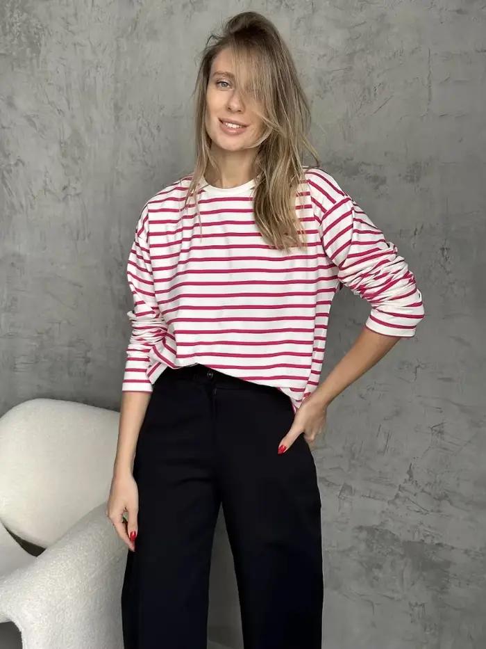 Bornladies 2025 été à manches longues rayé T-Shirts femmes basique décontracté hauts femme confortab