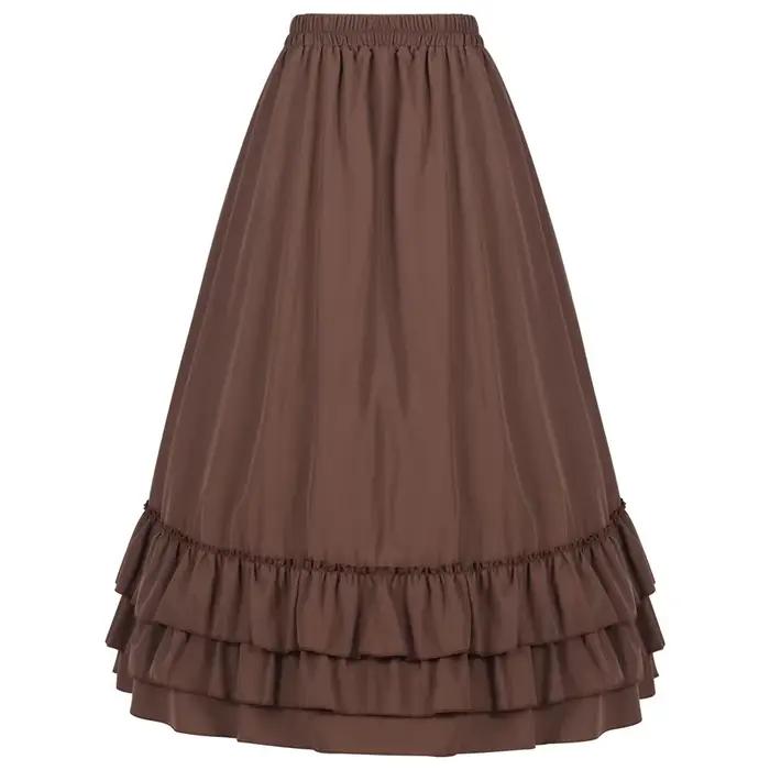 Jupe victorienne longue taille haute à volants marron, jupes Steampunk, tenue de fête pour femmes, v