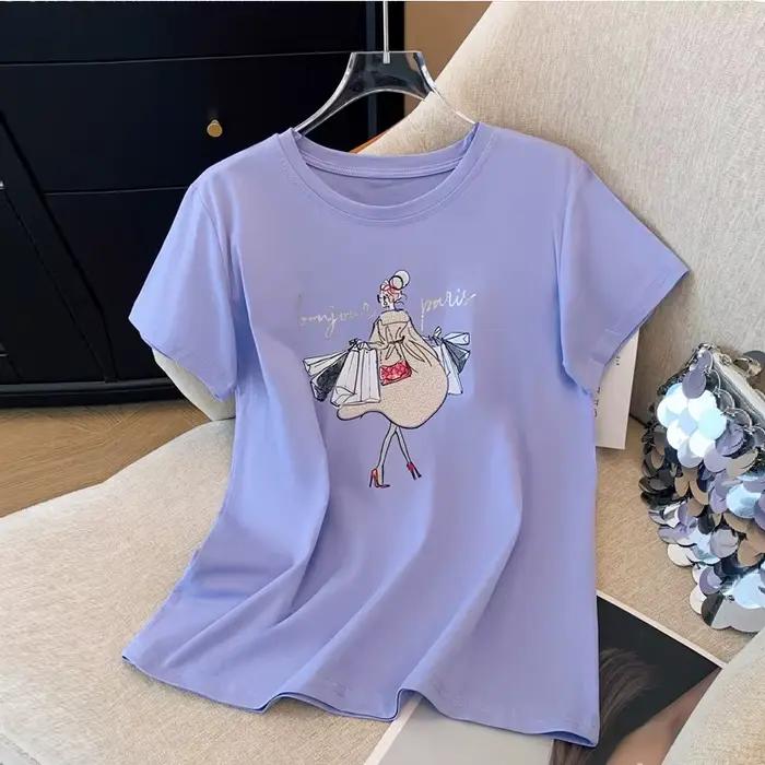 TuangBiang-T-shirt à Manches Courtes et Col Rond en Coton pour Femme, Haut Décontracté et Confortabl
