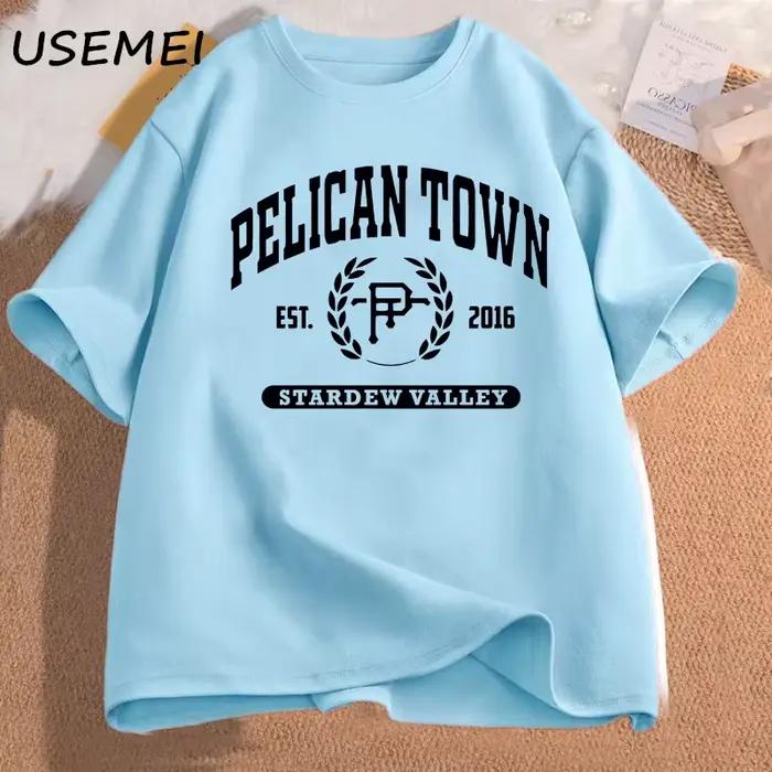 T-Shirt à Manches Courtes en Coton pour Femme, Vêtement Esthétique, Imprimé Pelican Town