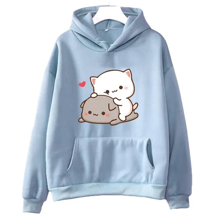 Mochi pêche et Goma mignon chat sweat à capuche pour filles mode Kawaii dessin animé pulls femmes/ho
