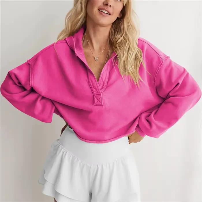 Sweat à capuche à col en V pour femme, pull confortable et chaud, vêtements décontractés, document s