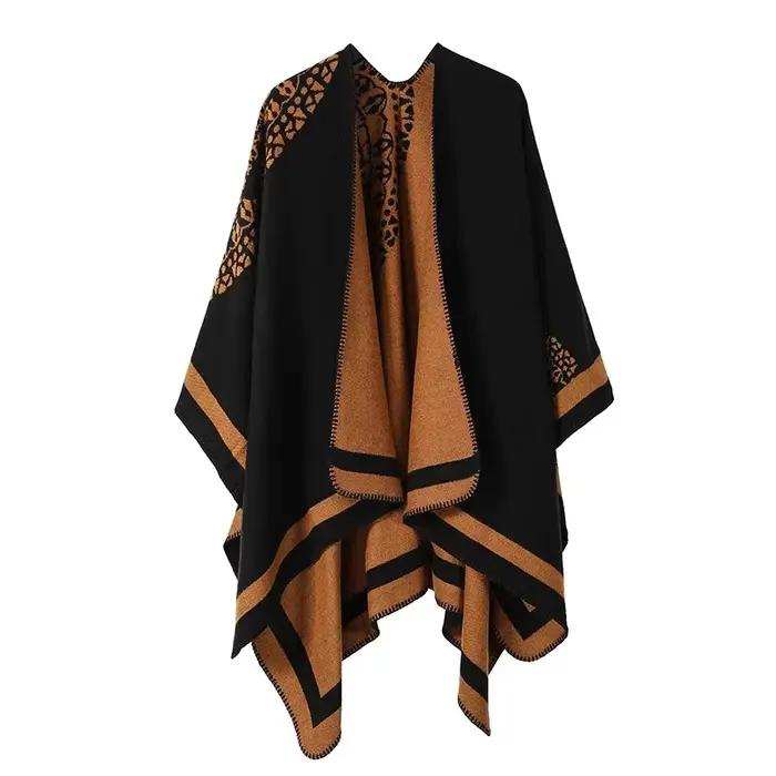 Châle double face pour femme, ponchos d'automne, mode rétro européenne et américaine, fourche fendue
