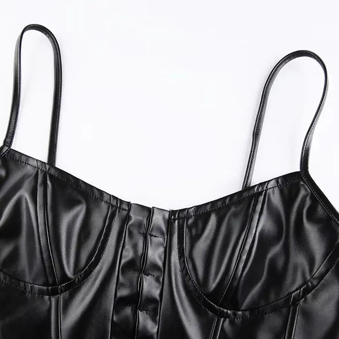 Corset femme Sexy noir en cuir PU Bustier haut court mode dame sans manches sangle Camis Clubwear ét