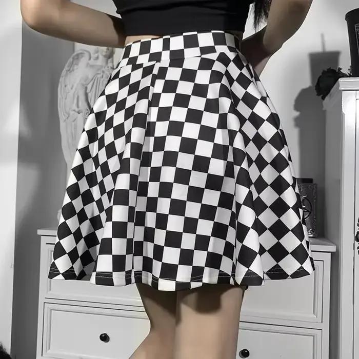 Jupe Sexy taille haute en été, gothique, Y2k, Harajuku, fille foncée, contraste, couture à carreaux