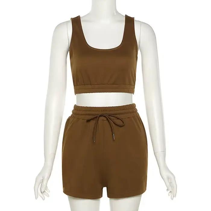Ensemble haut court et short à cordon de serrage, débardeur de Fitness Sexy à col en U, short de mot