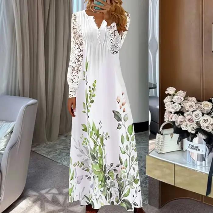 Bef123-Robe à volants en dentelle pour femmes, boutons, style Boho, vintage, élégante, fête, grande,
