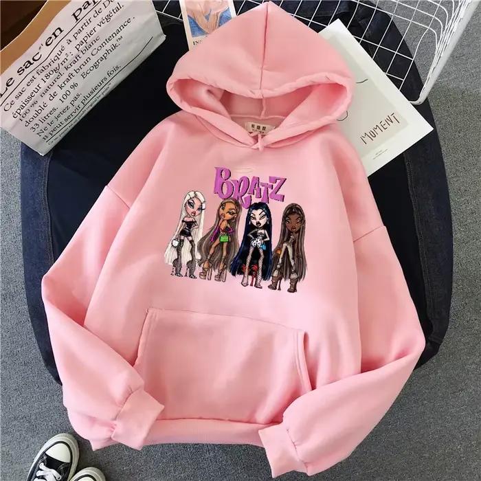 Sweat-shirt Bratz à manches longues pour femme, haut à capuche, décontracté, Streetwear graphique, à