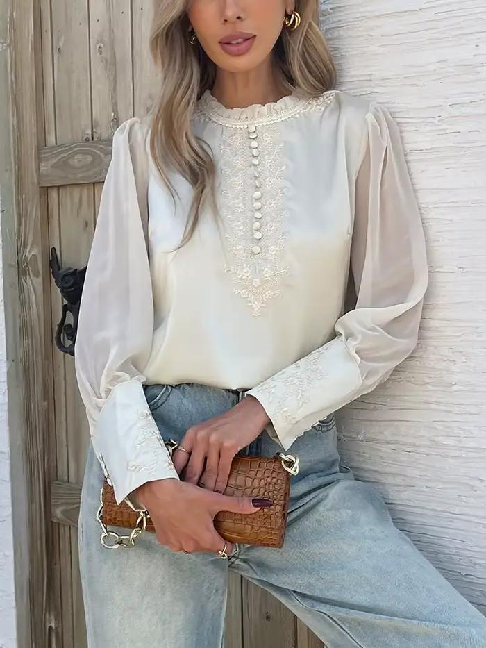 Nouveau printemps chemises brodées pour dames mode manches en mousseline de soie chemisiers pour fem