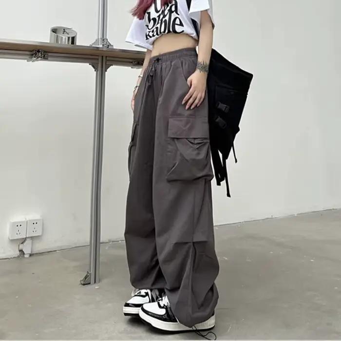 Pantalon Cargo Baggy décontracté pour femmes, couleur unie, taille basse, jogging, Tech, cordon de s