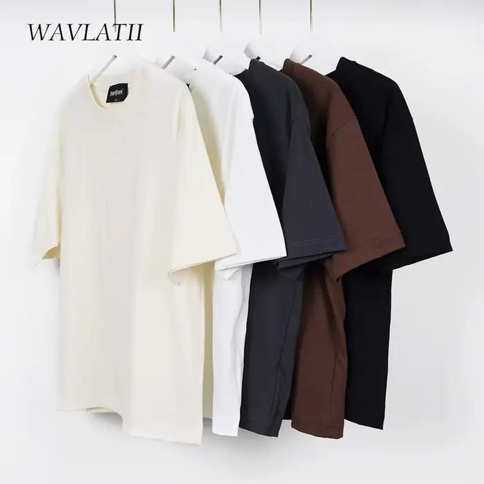 WAVLATII surdimensionné été t-shirts pour femmes hommes marron décontracté femme coréen Streetwear t