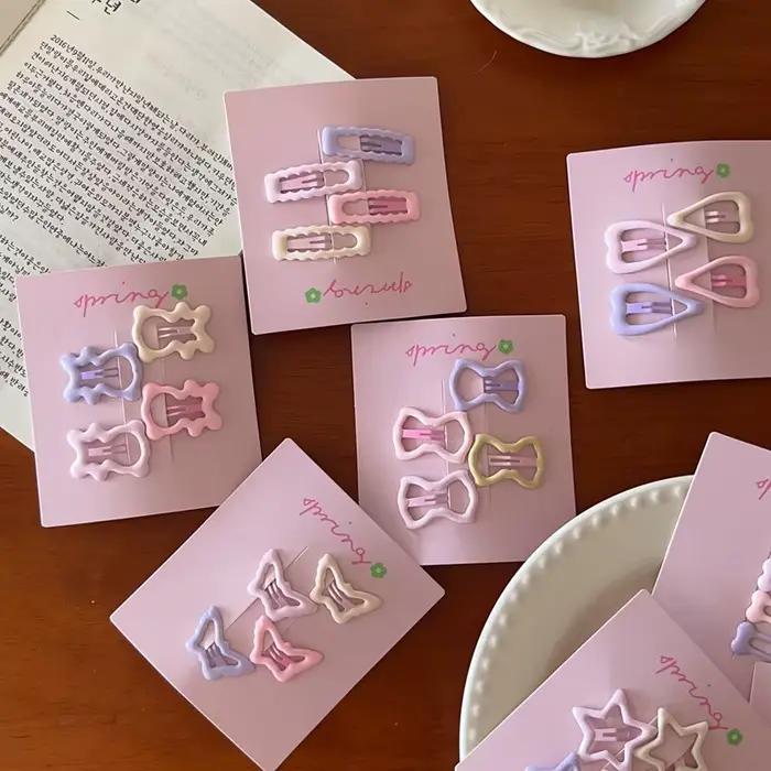 Mini pinces à cheveux géométriques colorées pour filles, 4 pièces/ensemble, ornements pour cheveux,